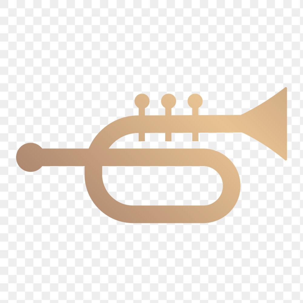 Trumpet png music icon flat design in gold