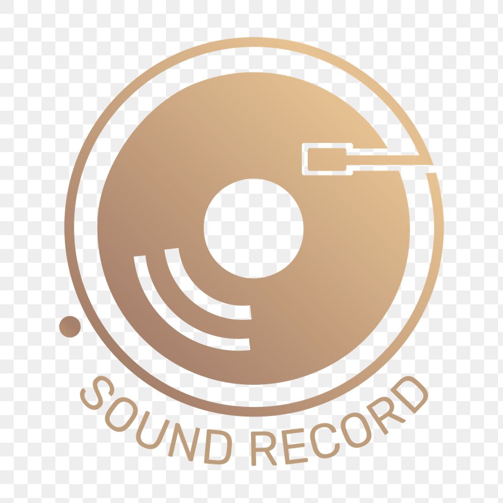 Png vinyl record logo flat design with text in gold