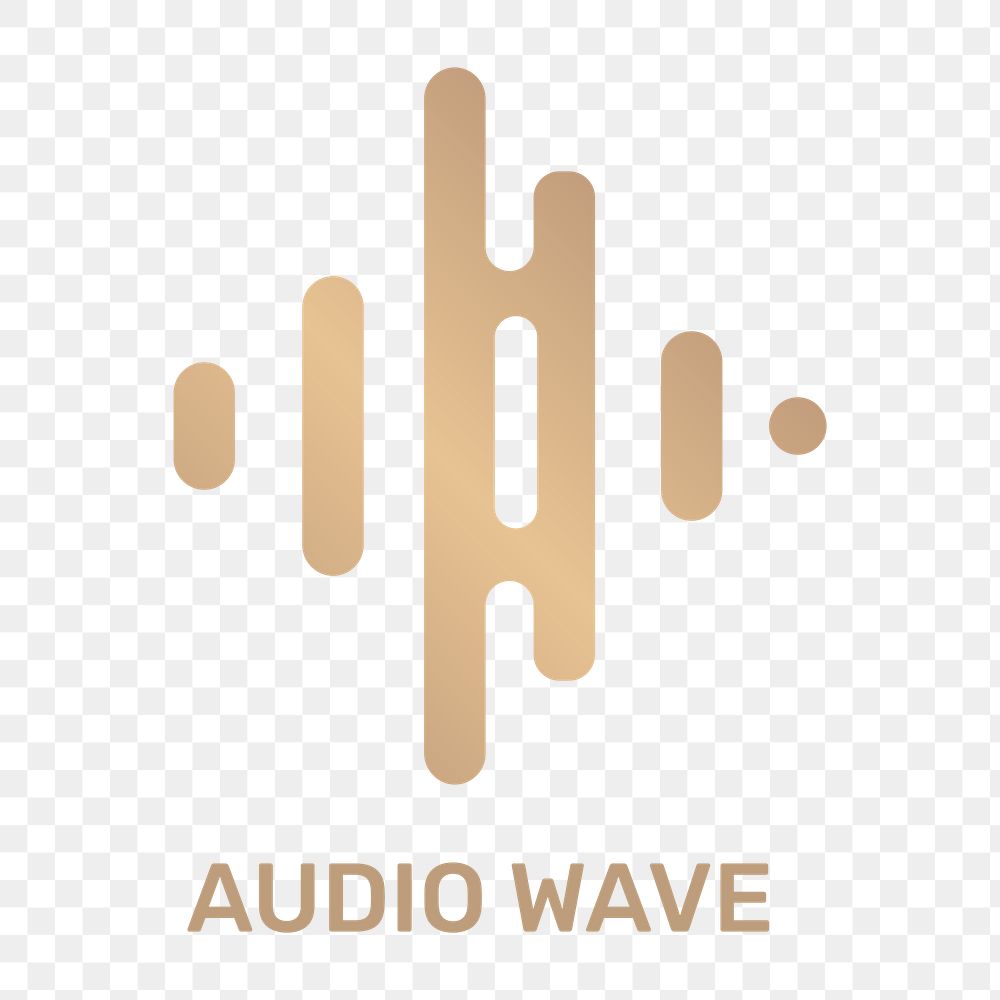 Png audio wave music logo flat design with text in gold