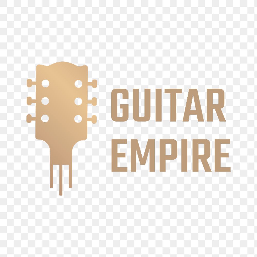 Guitar png logo minimal design with text in gold