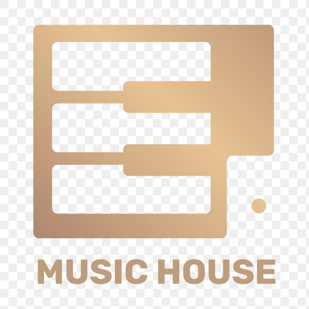 Png piano key logo minimal design with music house text in gold