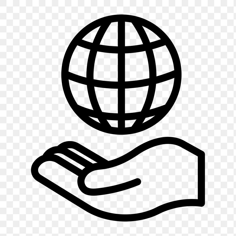 Png hand holding globe icon for business in simple line