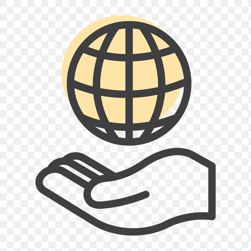 Png hand holding globe icon for business in simple line