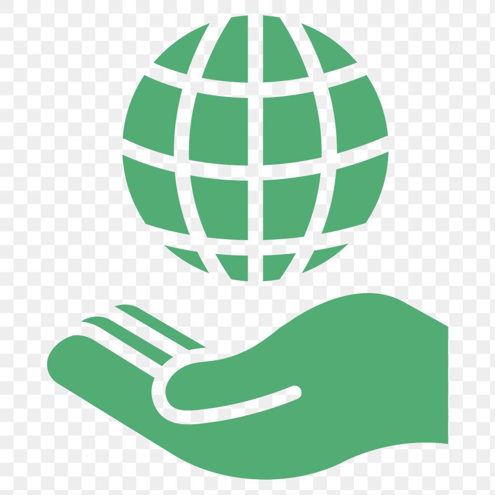 Png hand holding globe icon for business in flat graphic