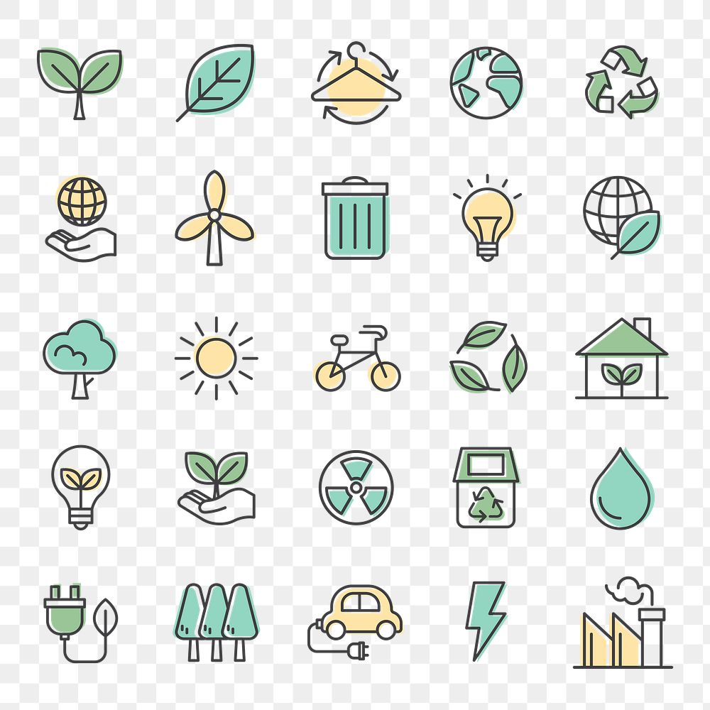 Environmental png icons for business in green simple line set