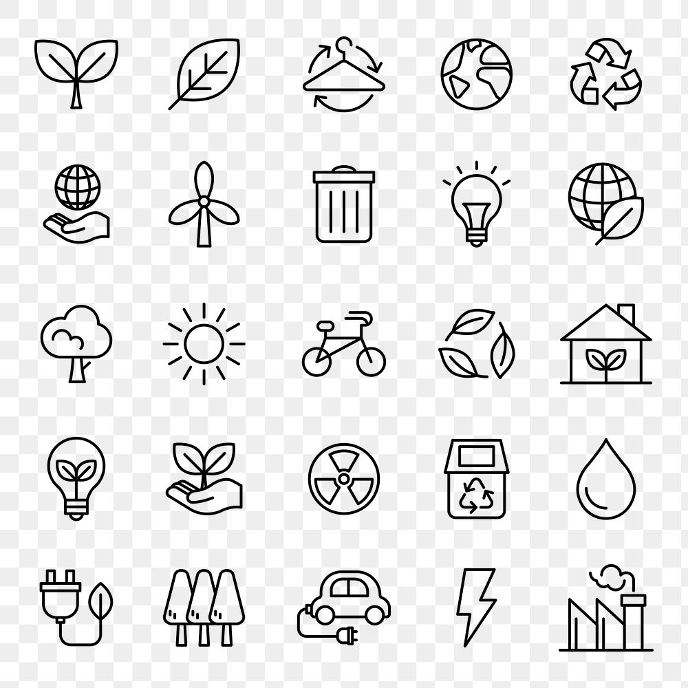 Environmental png icons for business in simple line set