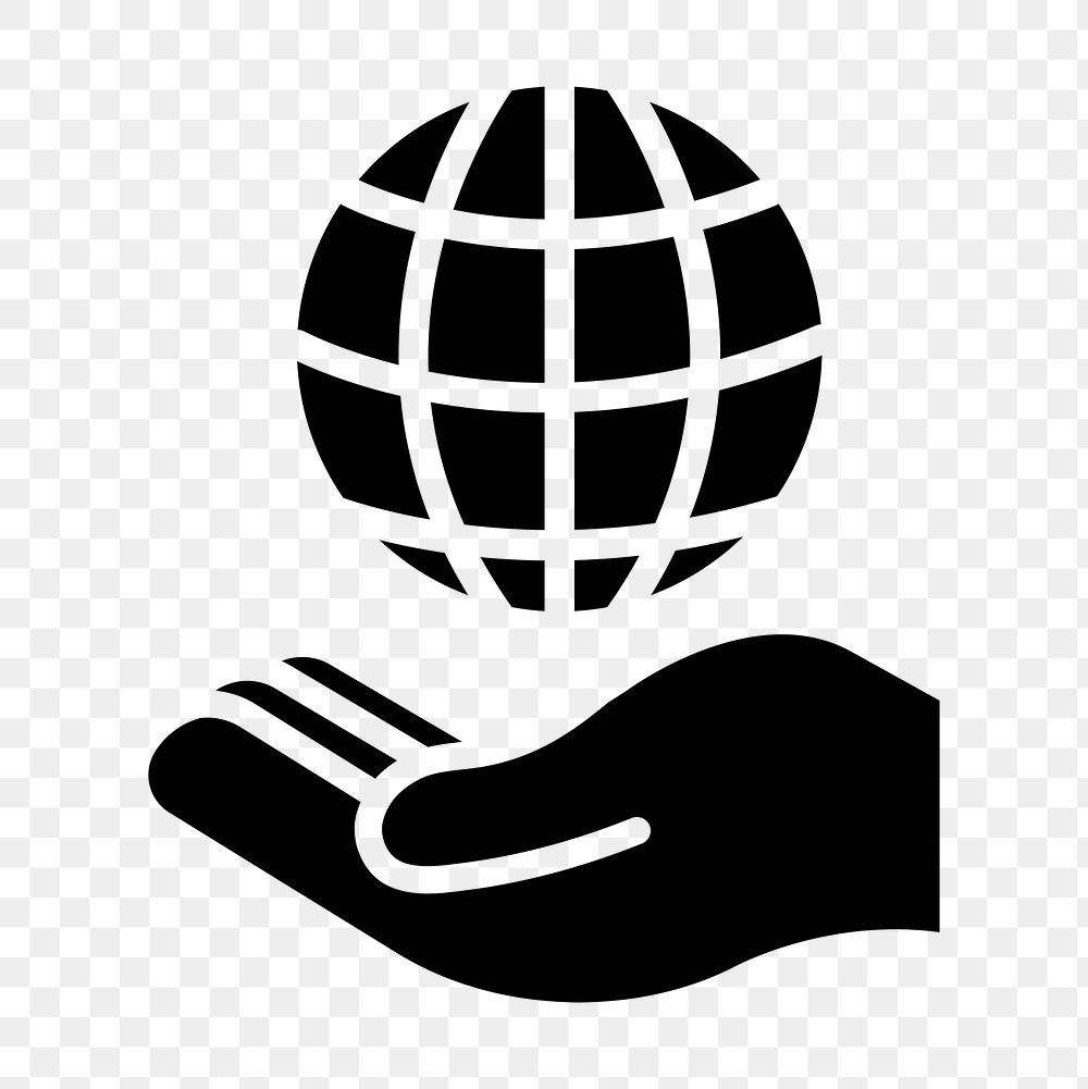 Png hand presenting globe icon for business in flat graphic