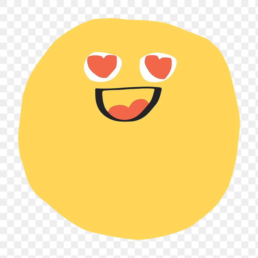 PNG smiling face sticker with heart-eyes cute doodle icon
