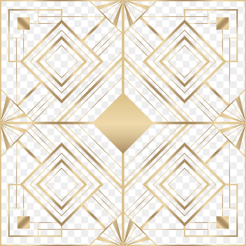 Pattern png seamless gold Gatsby style on transparent background