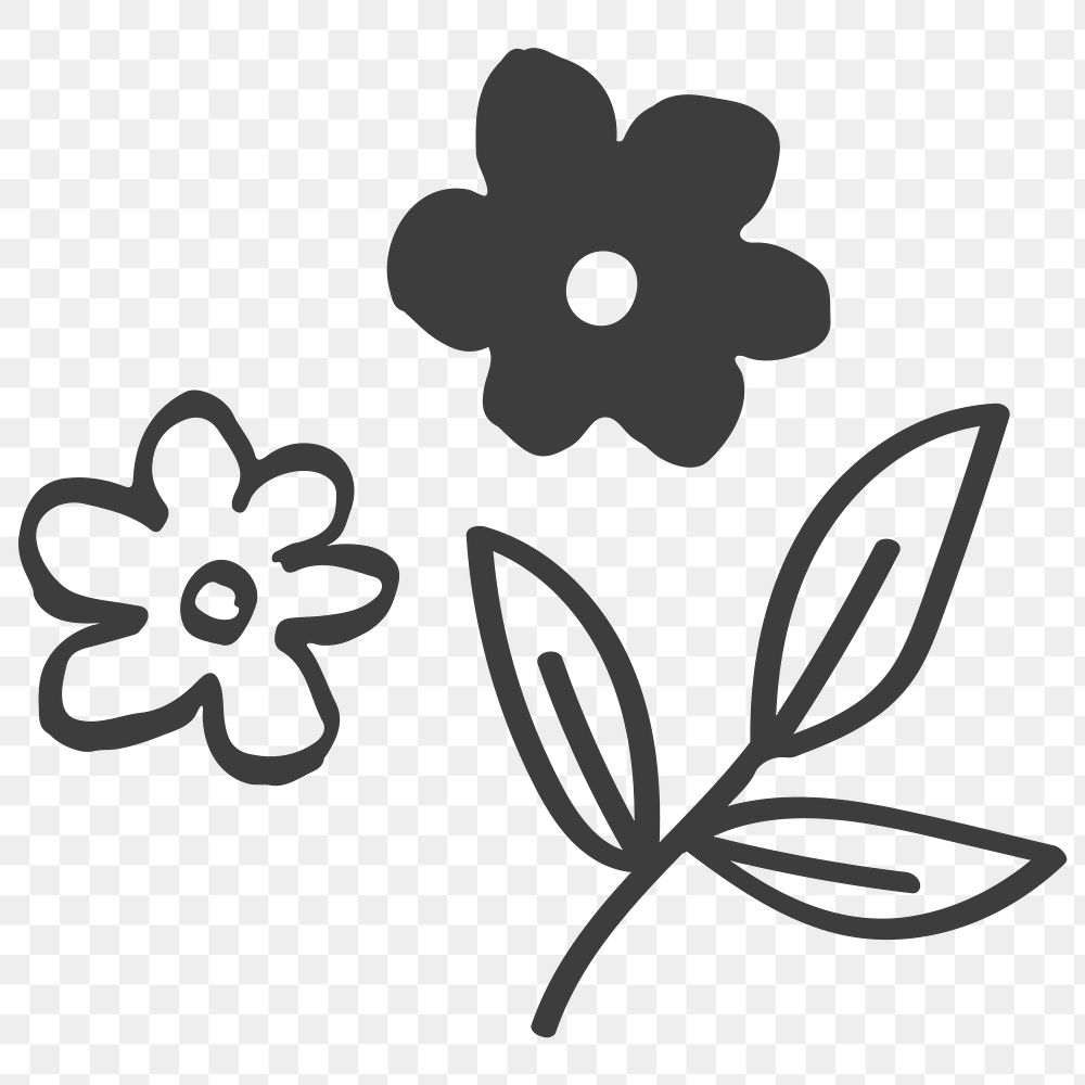 Png doodle black flower sticker
