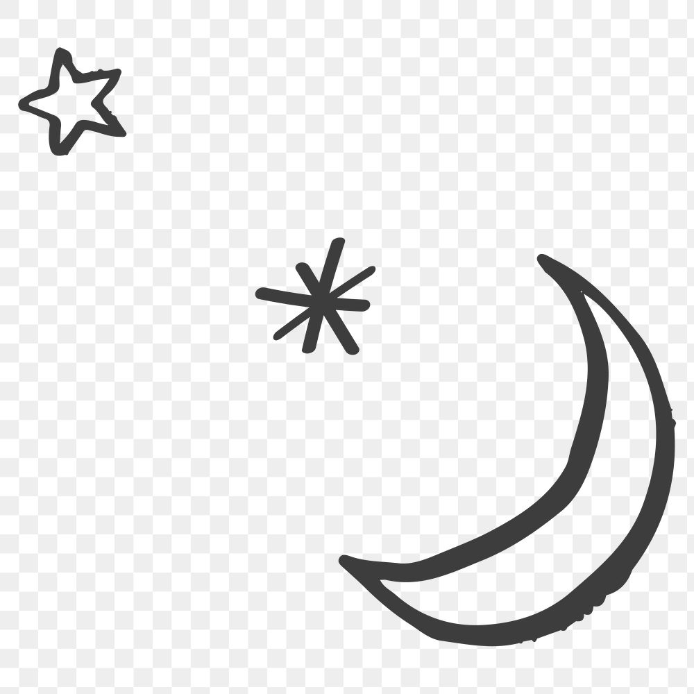 Png doodle crescent moon in black sticker