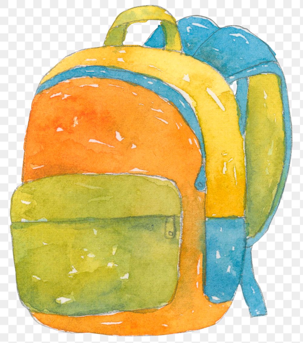 PNG backpack watercolor education graphic journal sticker