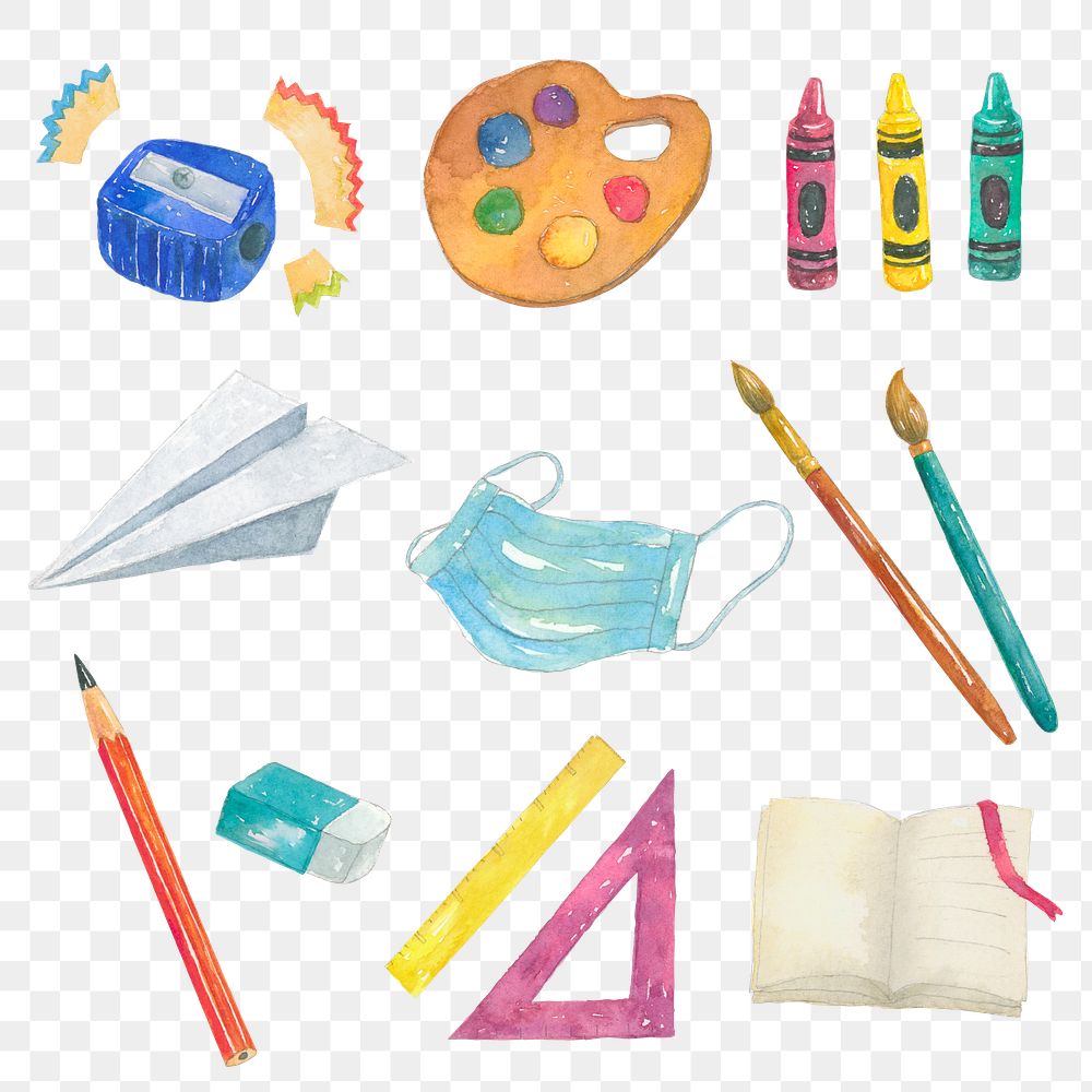 PNG education object watercolor set educational graphic design element