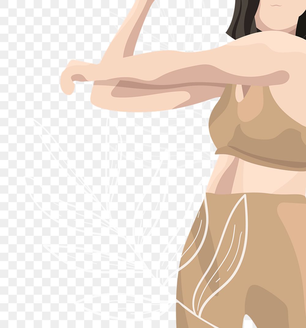 Woman stretching png floral design element in health and wellness theme