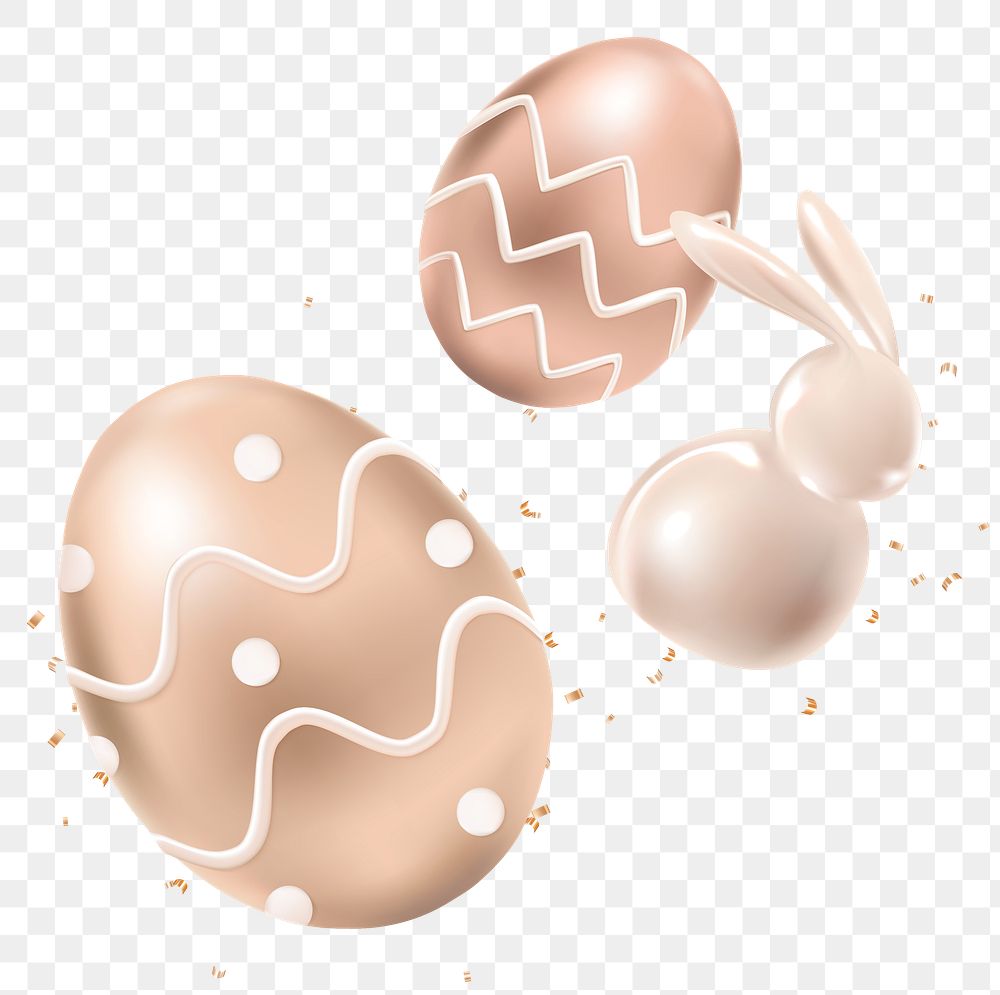 Png easter eggs 3D rose gold on transparent background for greeting card