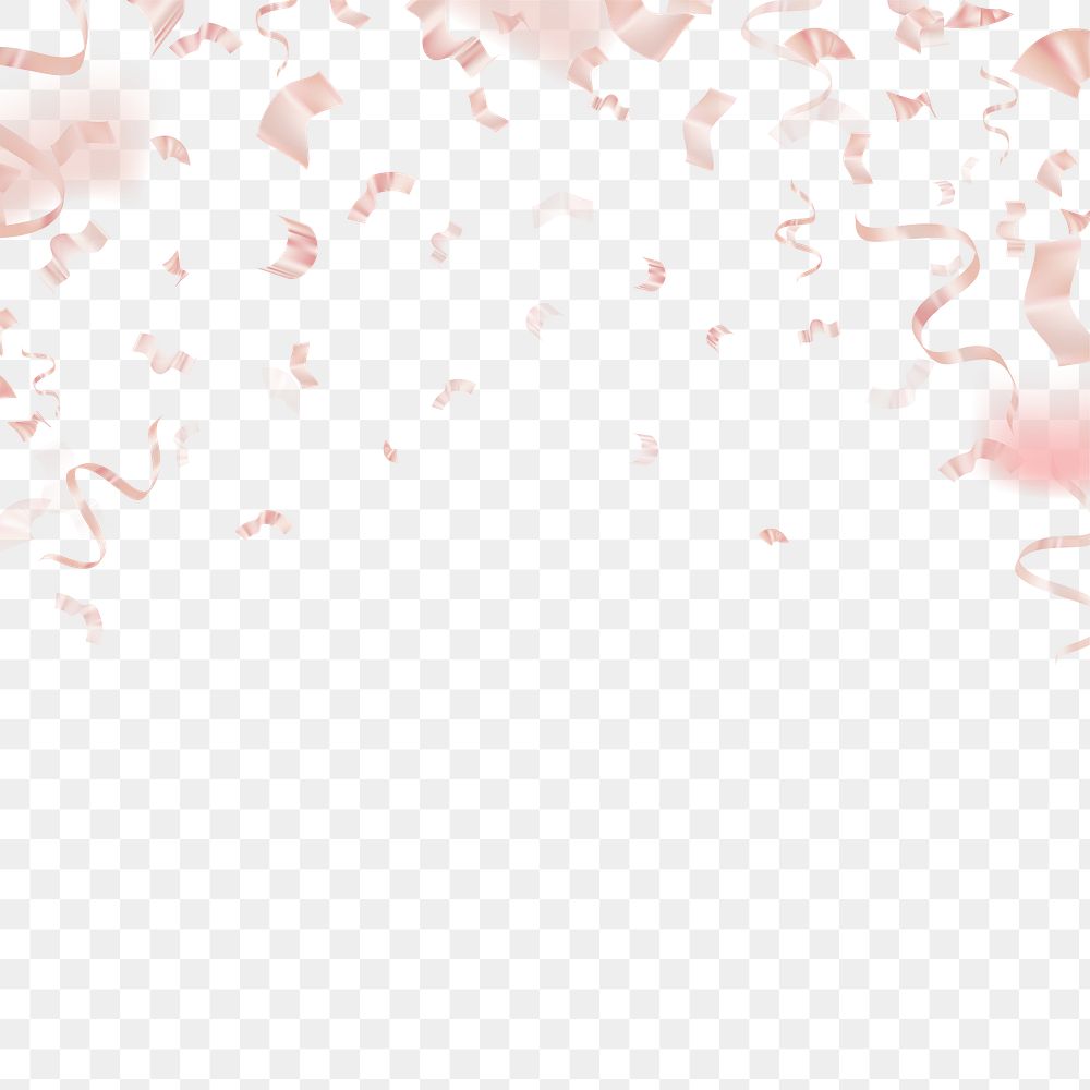 Png pink gold ribbons 3D border on transparent background for birthday celebration
