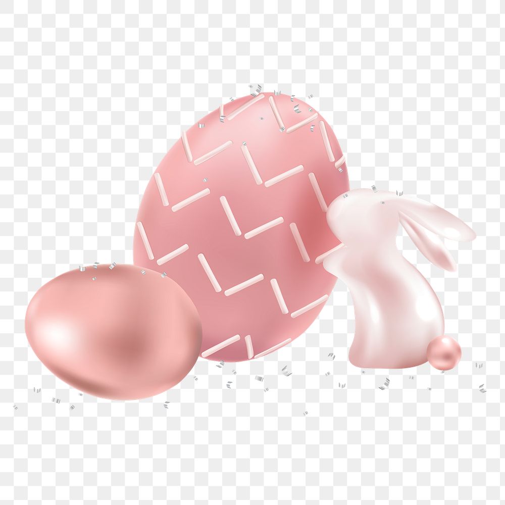 Png pink Easter egg and bunny 3D design element for greeting card