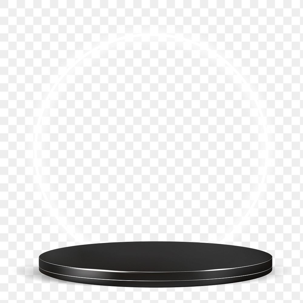 Png 3D black product podium with white neon ring in modern style