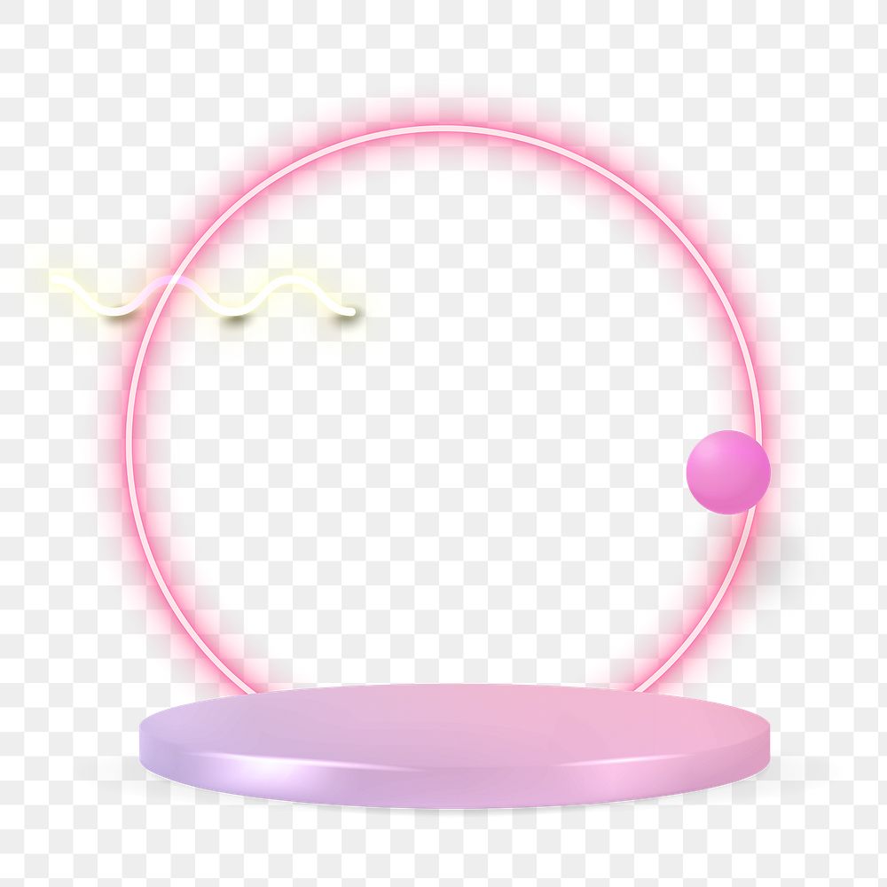 Png 3D product podium modern style with pink neon ring and clouds