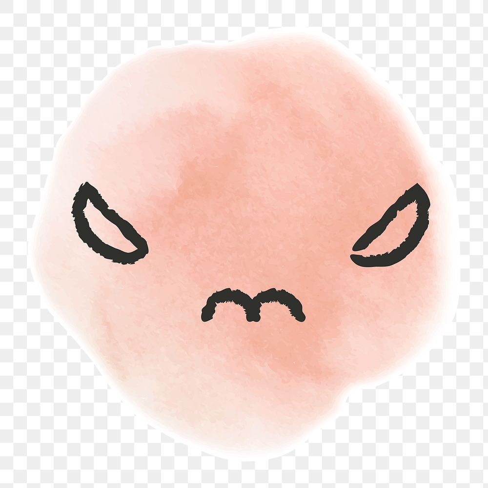Sticker png red watercolor emoticon with angry face