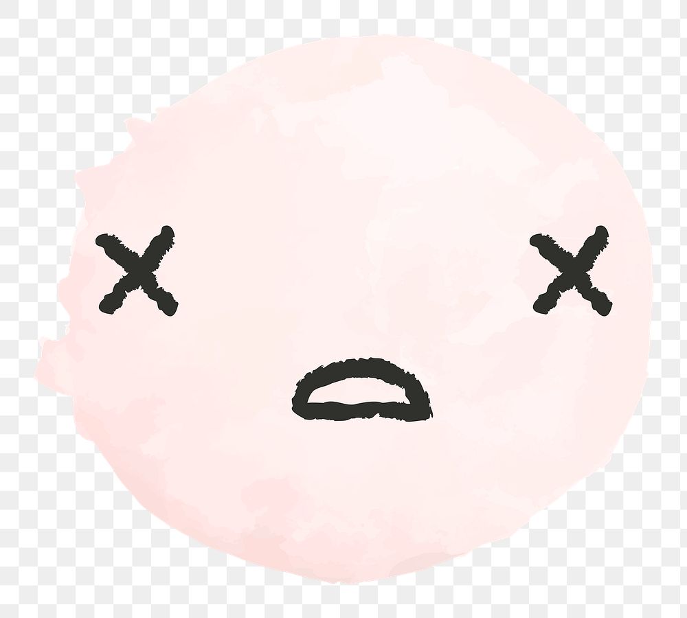 Sticker png pink watercolor emoticon with tired face
