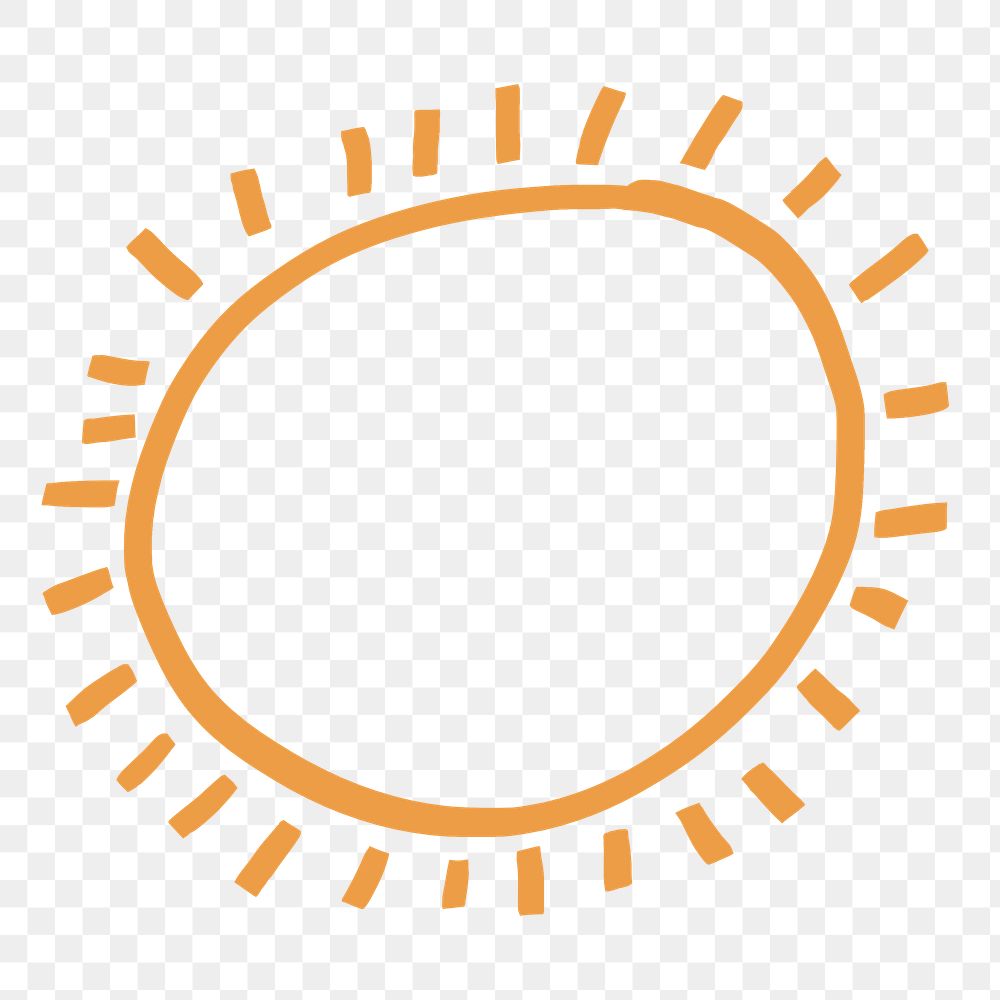 Sun png cute summer doodle clipart in orange