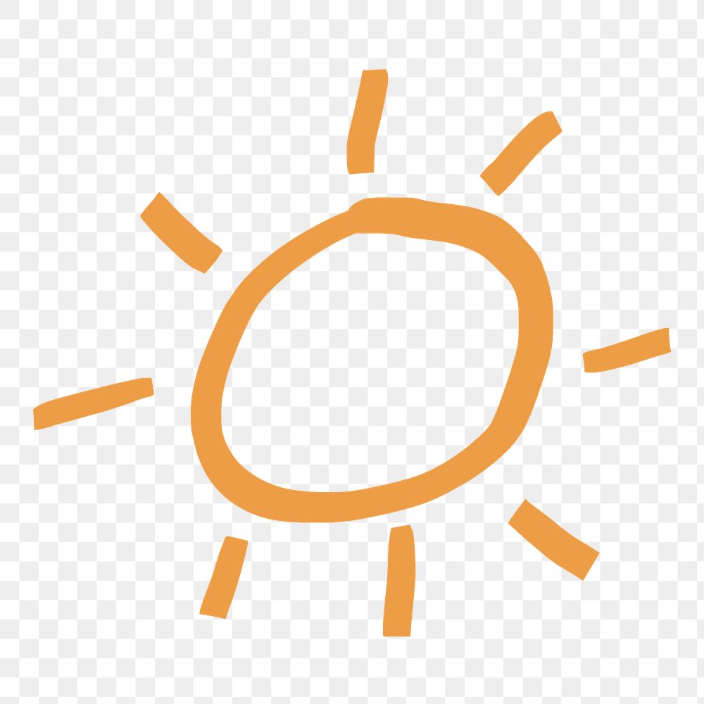 Sun png cute summer doodle clipart in orange