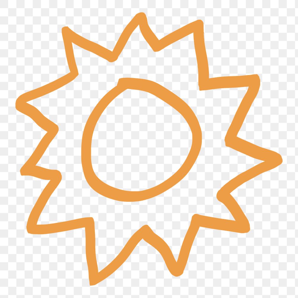 Sun png cute summer doodle clipart in orange