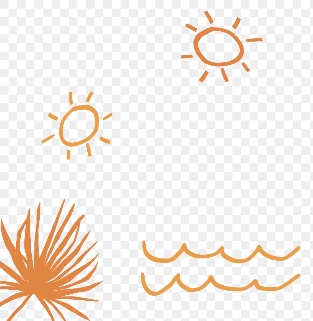 Png summer beach border with waves doodle clipart