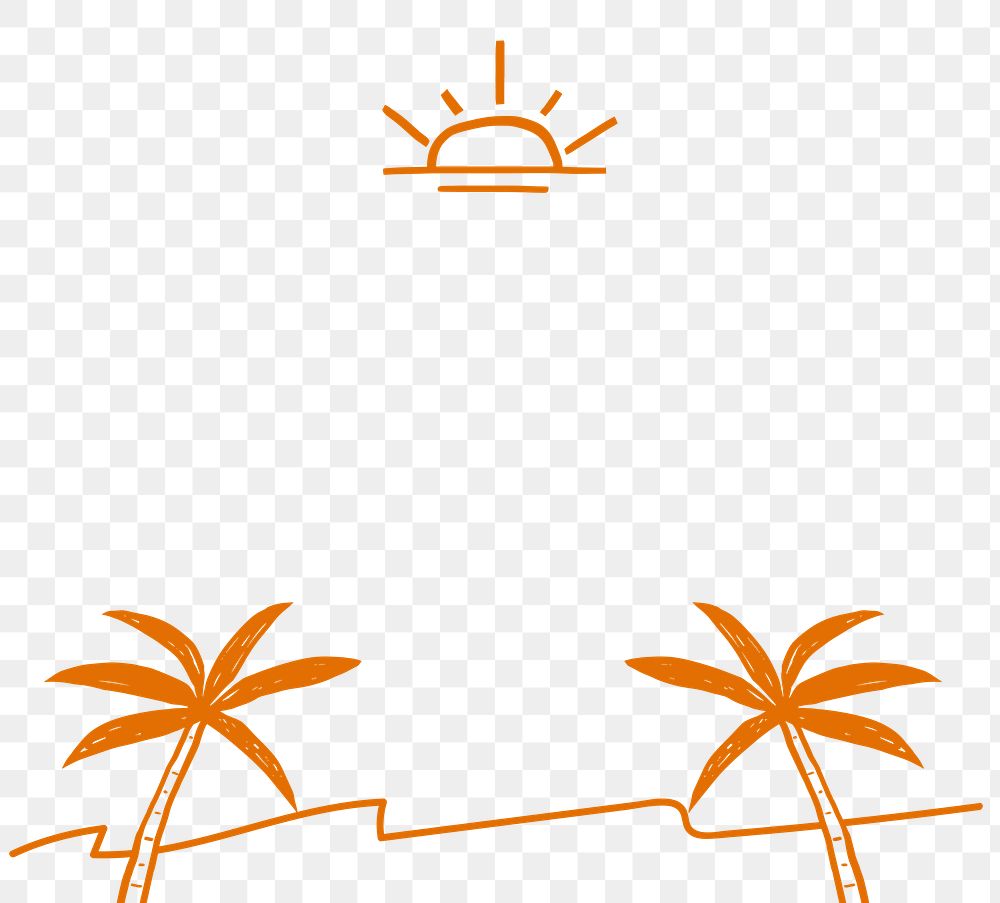 Png summer sunset border with palm tree doodle clipart