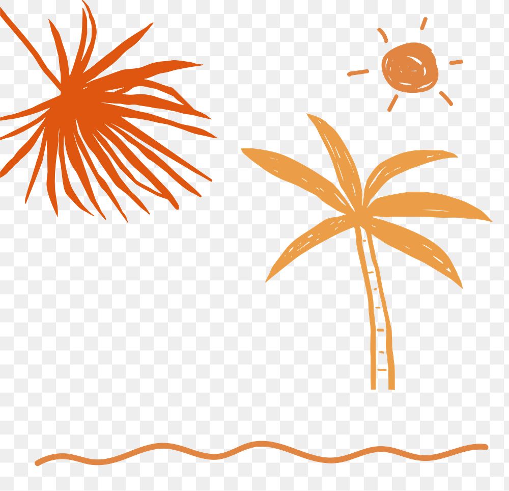 Png summer beach border with palm tree doodle clipart