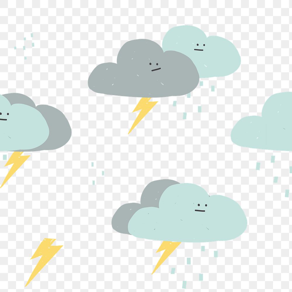 Png rainy clouds seamless pattern background in cute weather theme