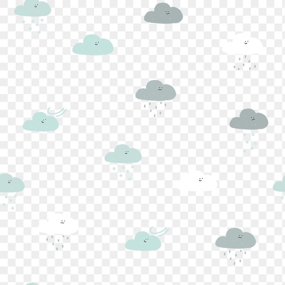 Png seasonal clouds seamless pattern cute background in rainy and snowy weather theme