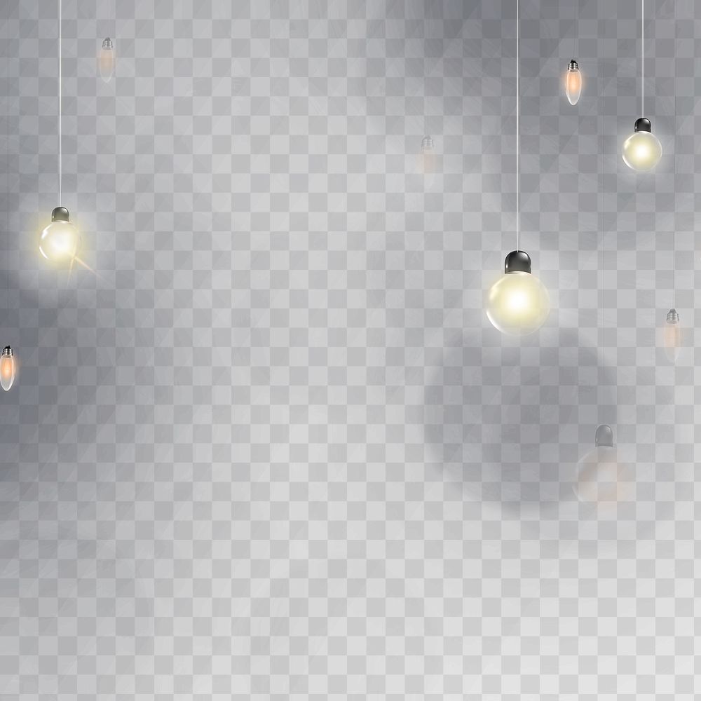 Png glowing string lights and hanging light bulbs with transparent background