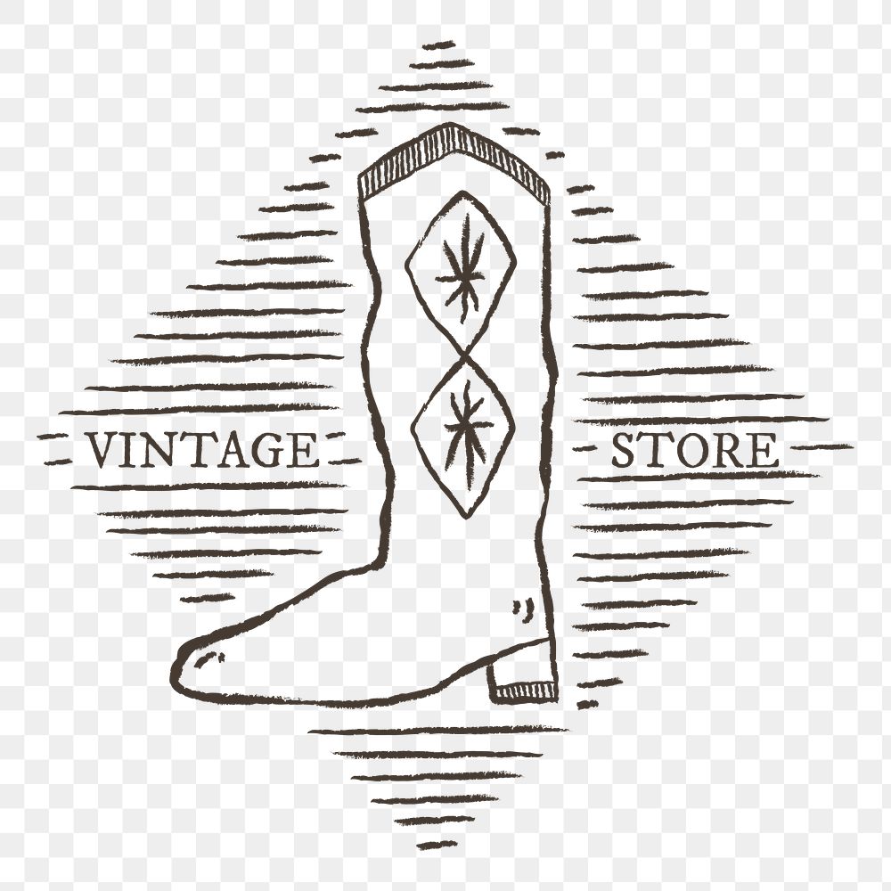 Cowboy boots png logo in vintage rodeo theme, vintage store