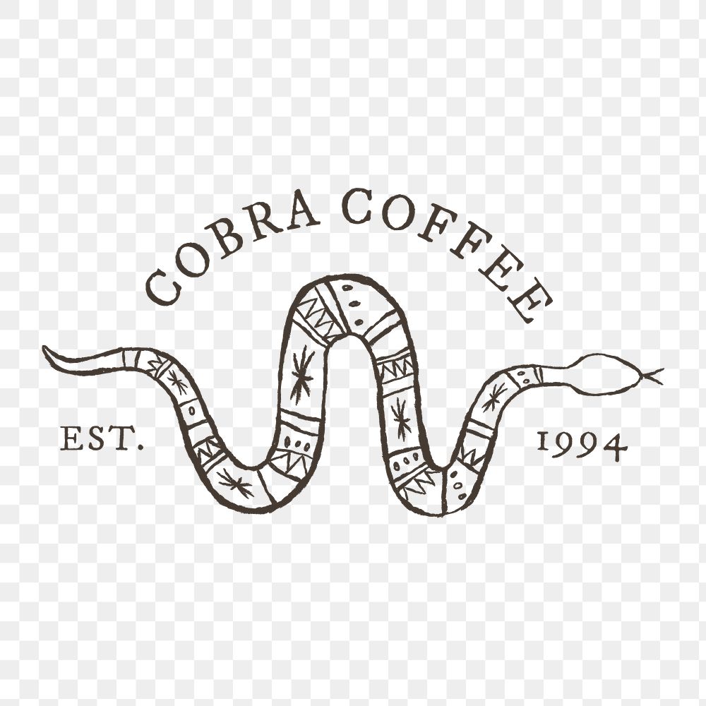 Png vintage coffee shop logo with snake illustration