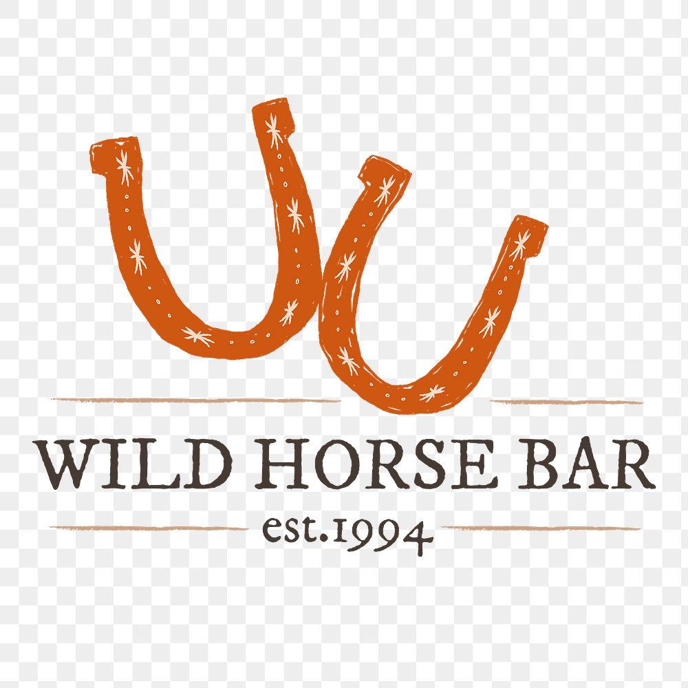 Png wild horse bar logo illustration with doodle horseshoe