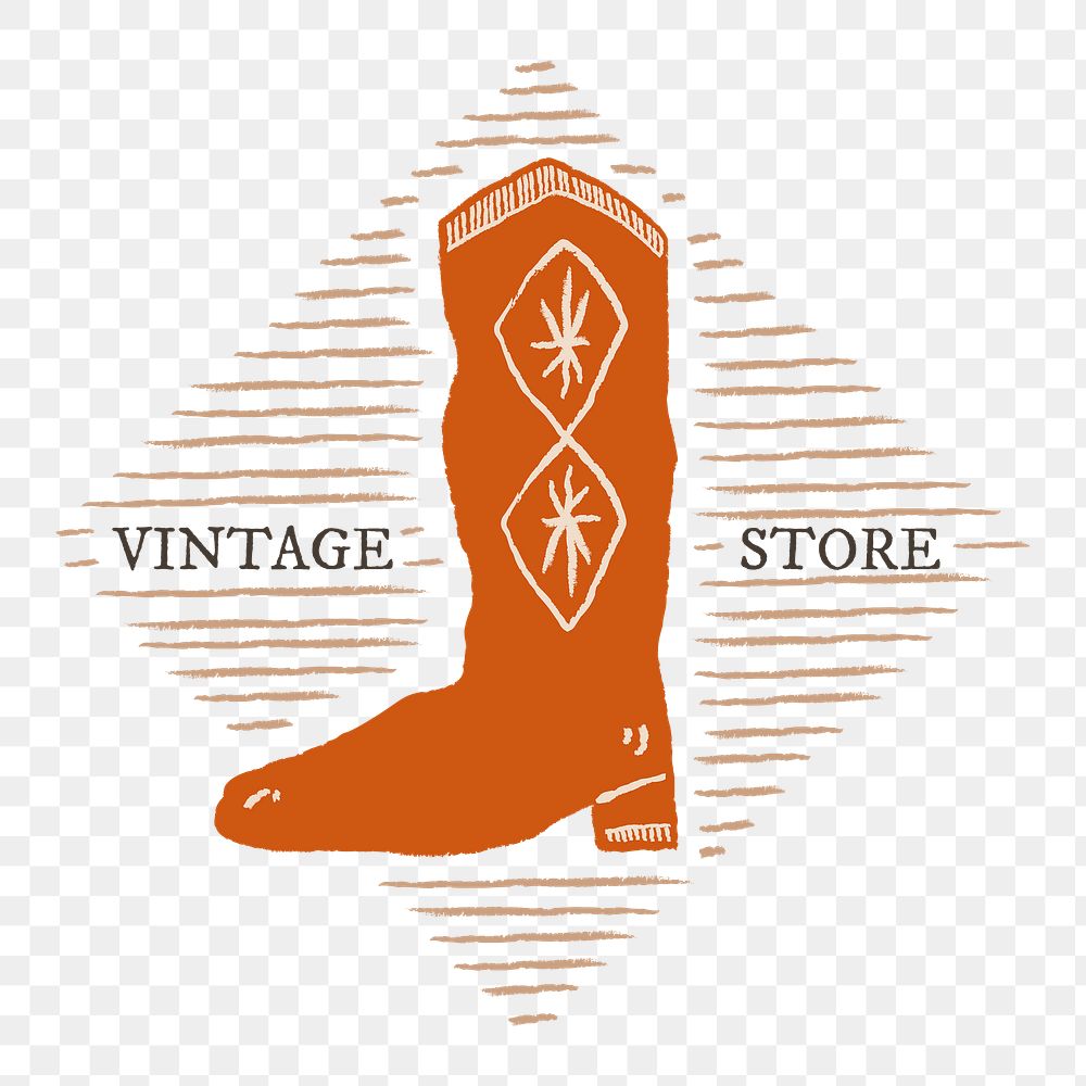 Cowboy boots png logo in vintage rodeo theme, vintage store