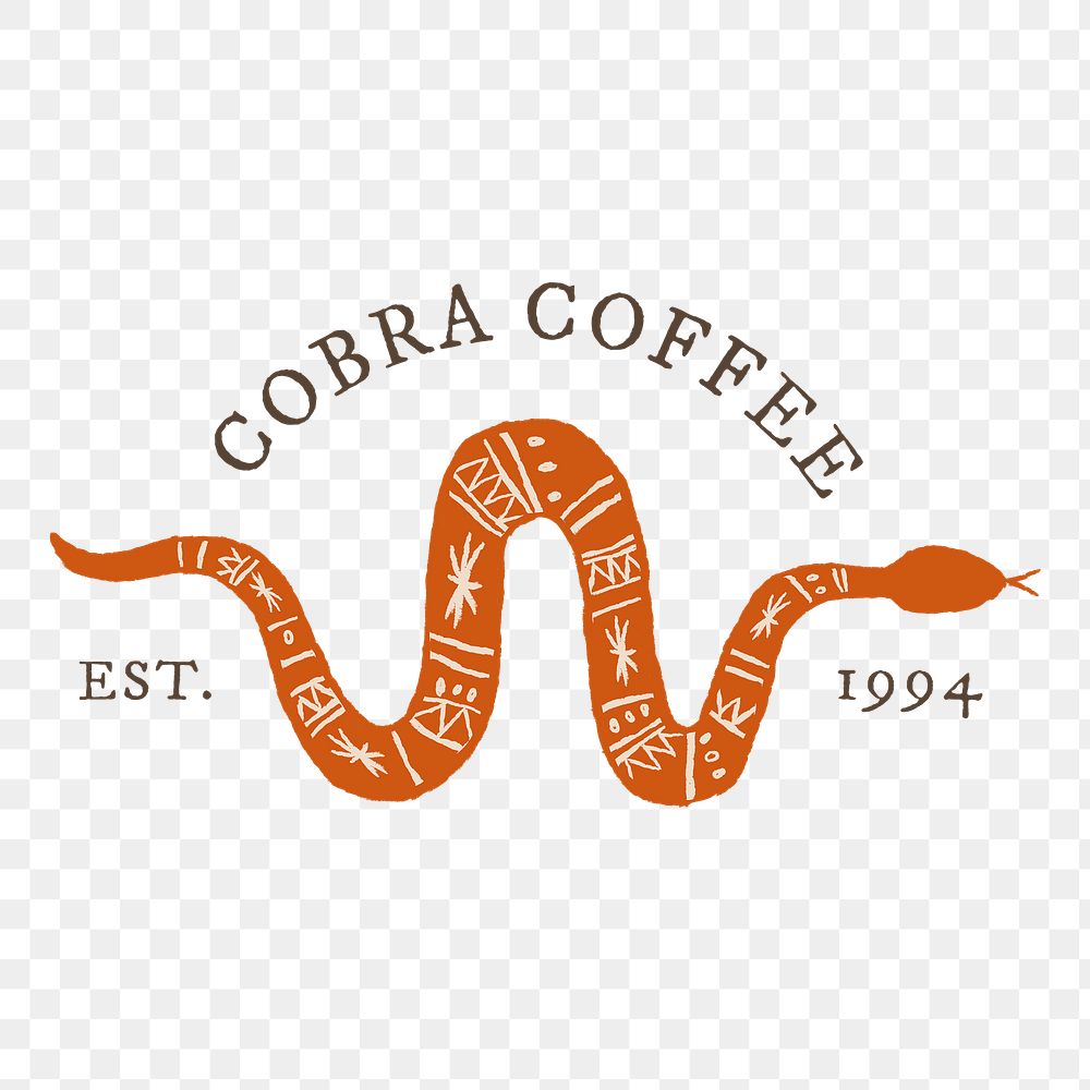 Png vintage coffee shop logo with snake illustration in orange
