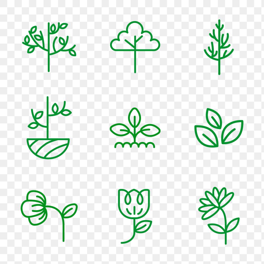 Green eco line icon png set