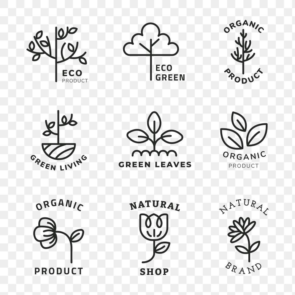 Eco logo png in line art style with text set