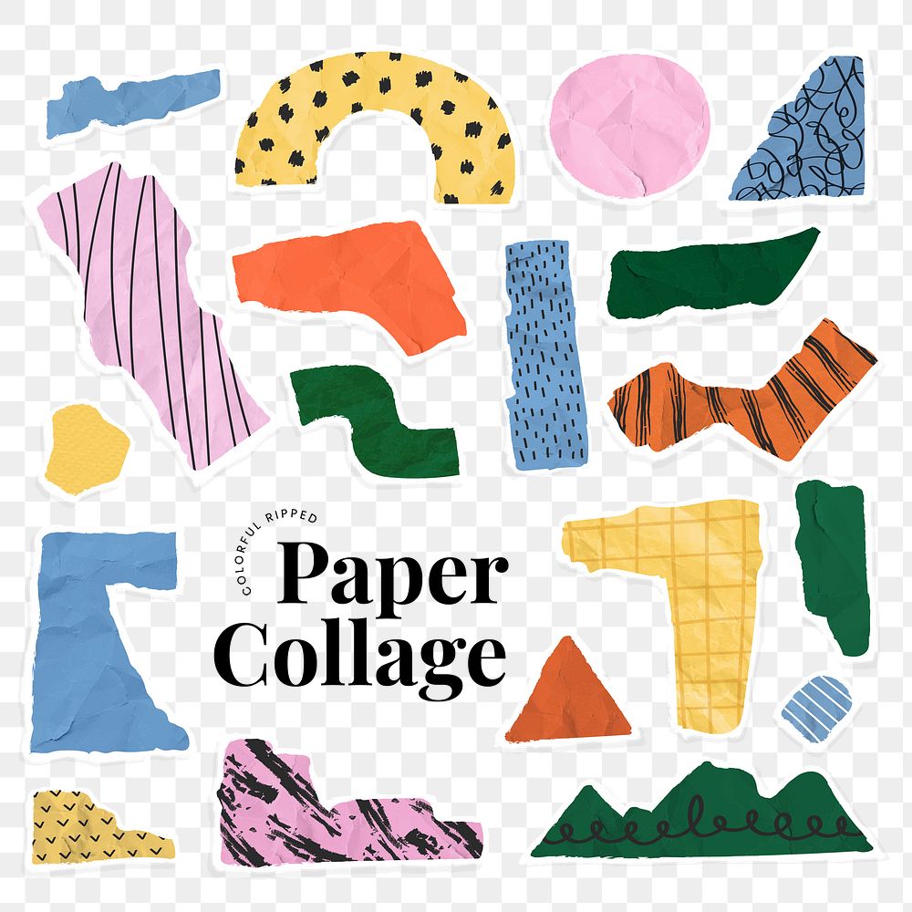 Sticker png of ripped paper collage set transparent background