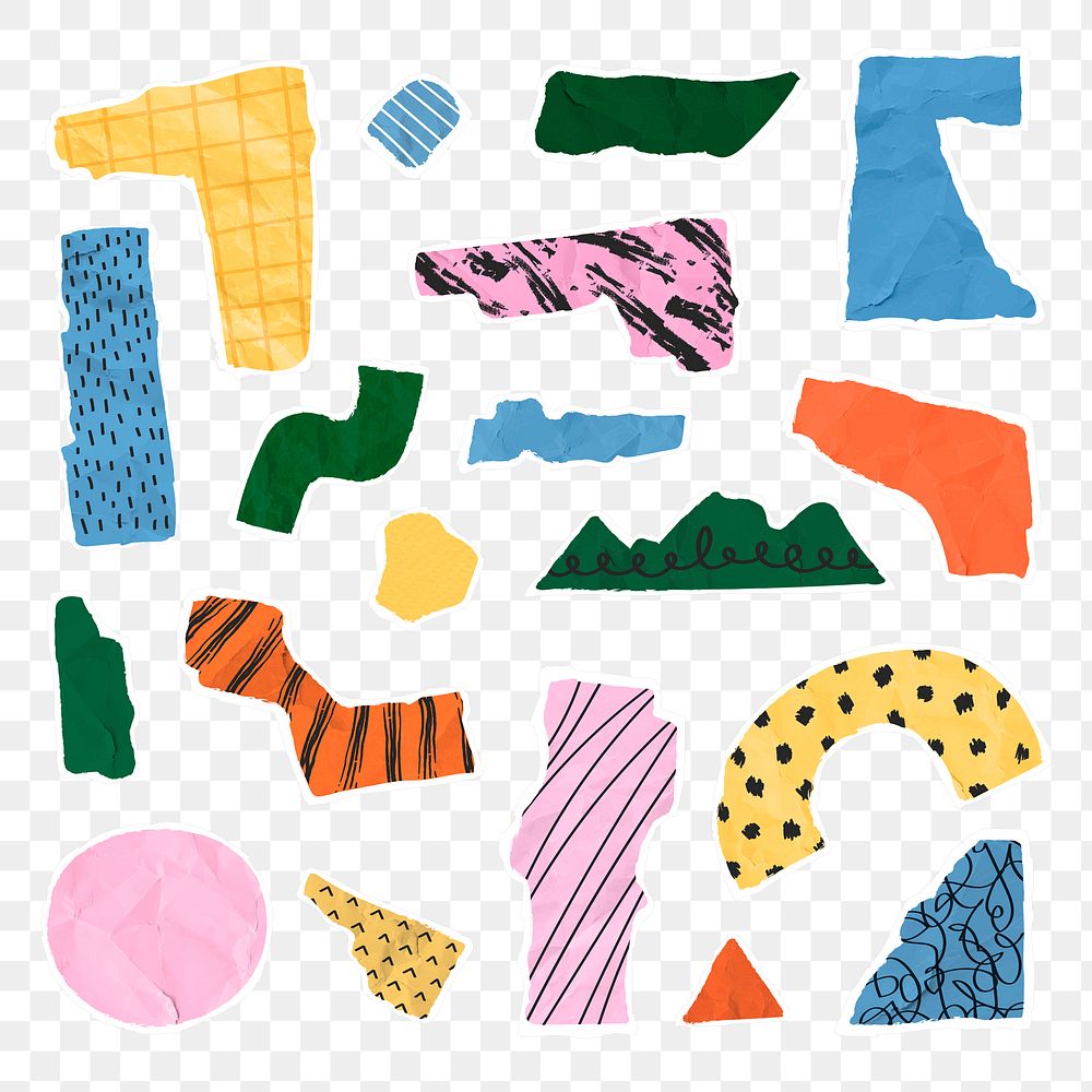 Sticker png of ripped paper collage set transparent background