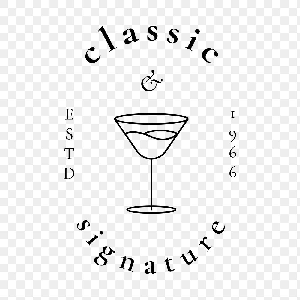 Cocktail glass logo png in line art style