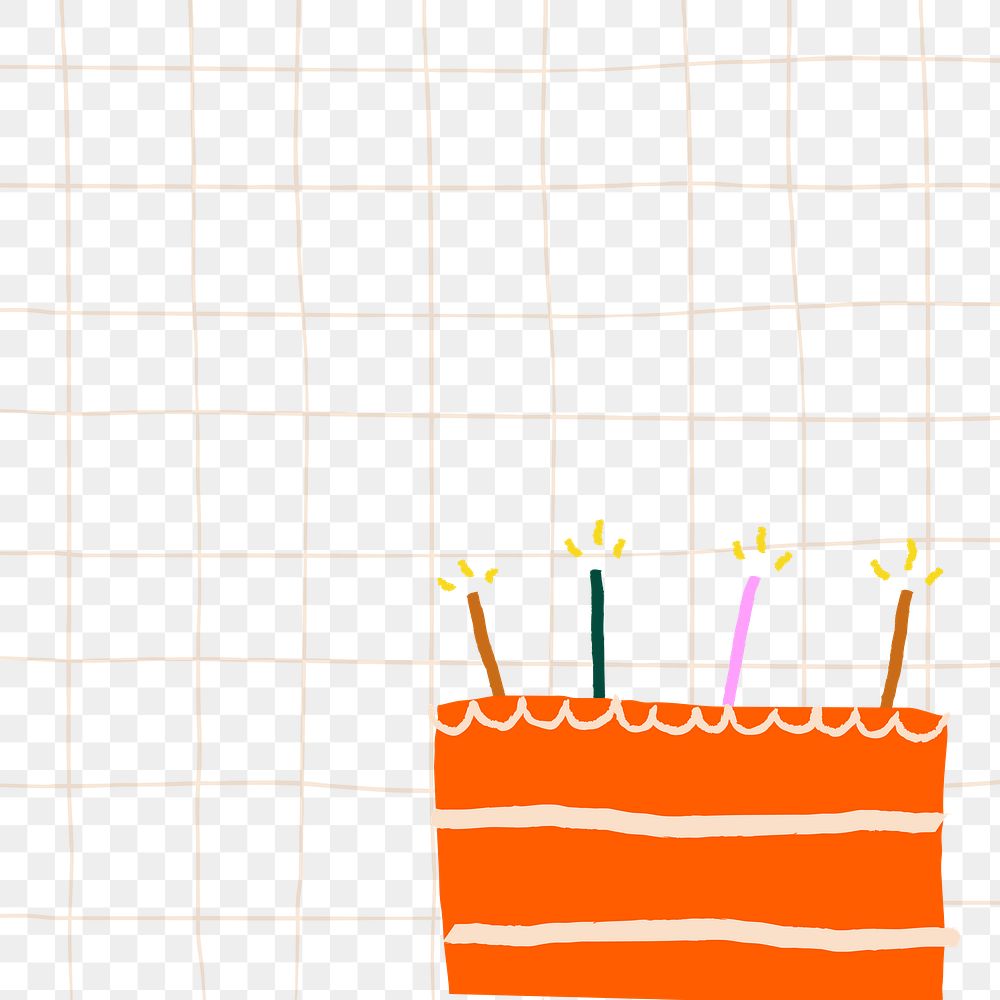 Grid png background birthday cake in doodle style