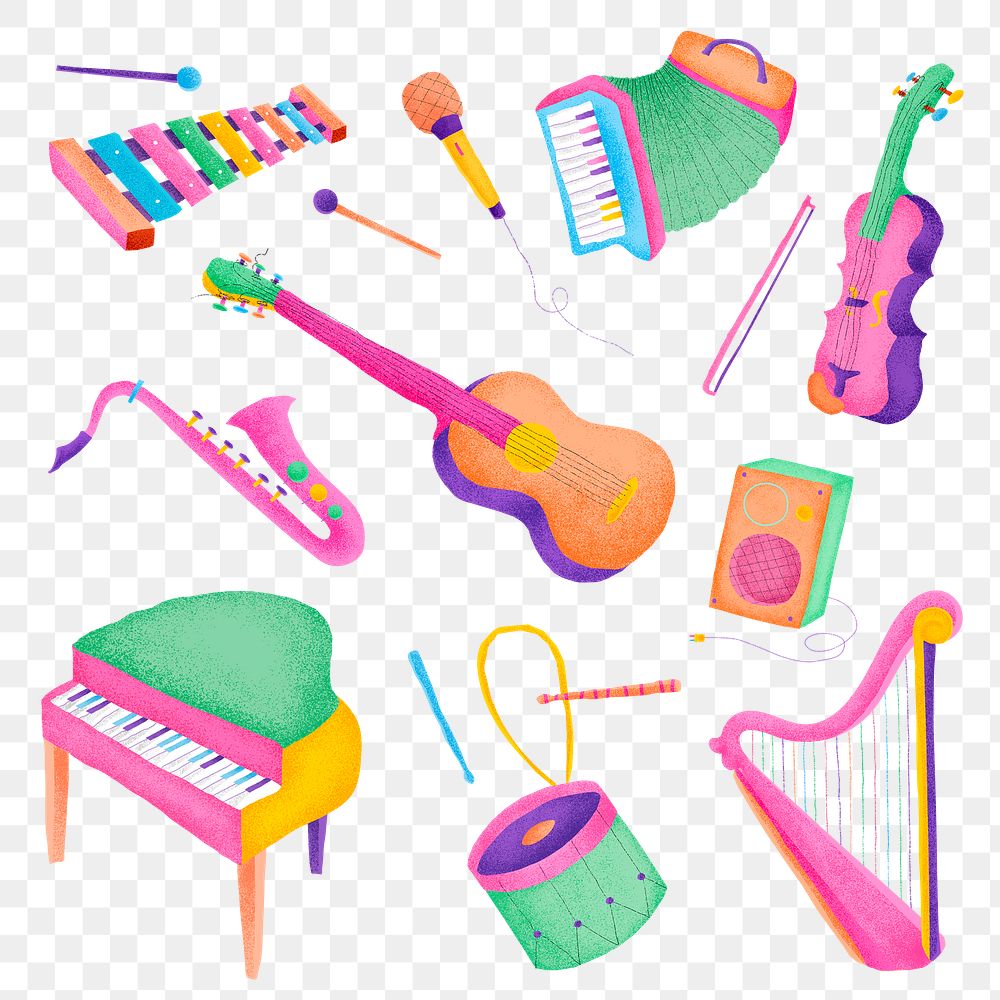 Instruments png sticker colorful illustration set