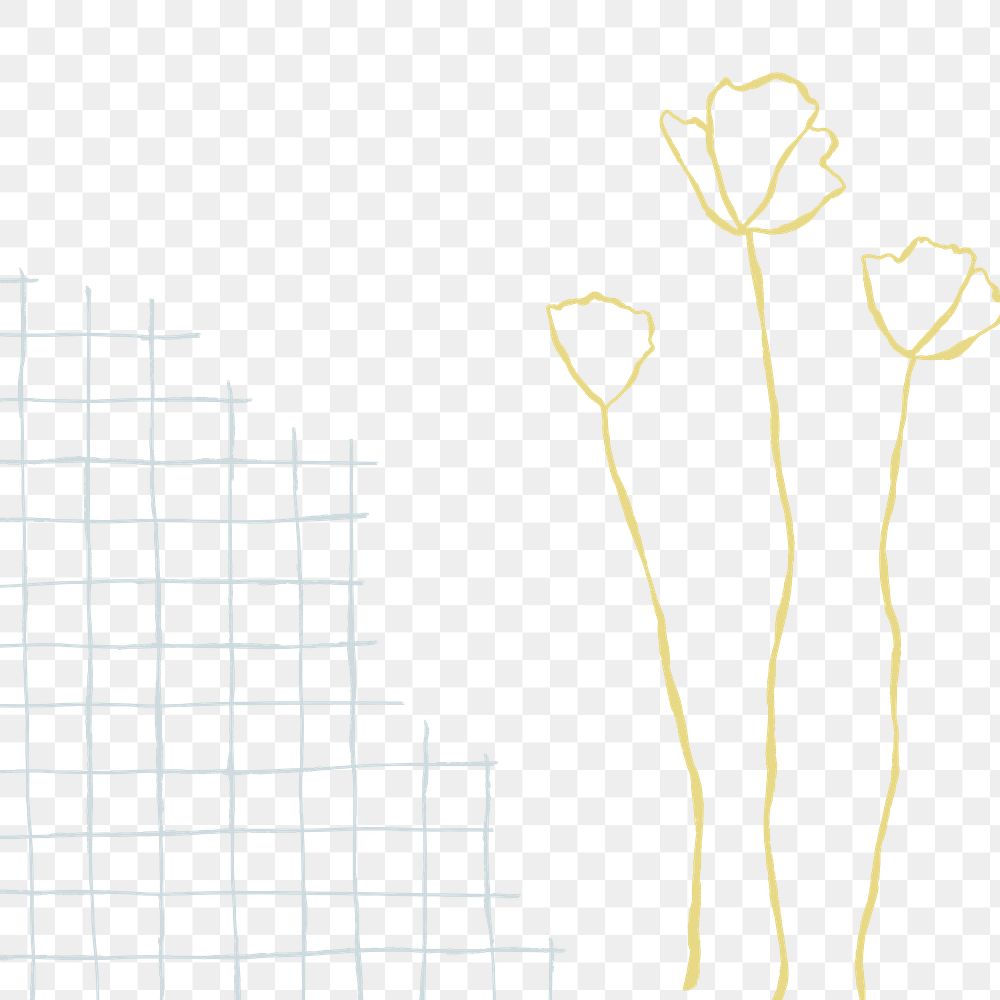 Wildflower png background aesthetic doodle with grid