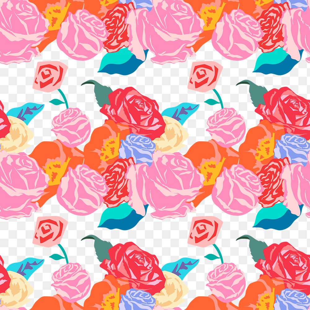 Spring floral png pattern with pink roses colorful background