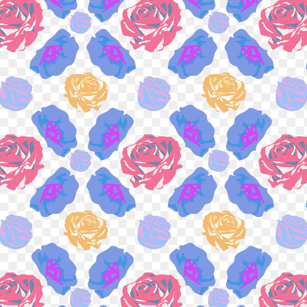 Cute floral png pattern with blue roses background