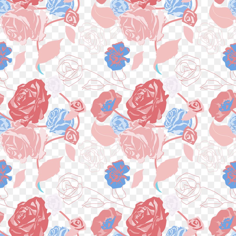 Feminine floral png pattern with pink roses pastel background